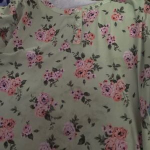 Green and pink flowers crop top